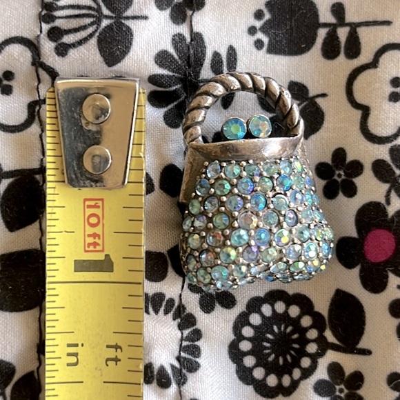 -Vintage Blue Crystal and Silver Purse Brooch - Picture 4 of 4